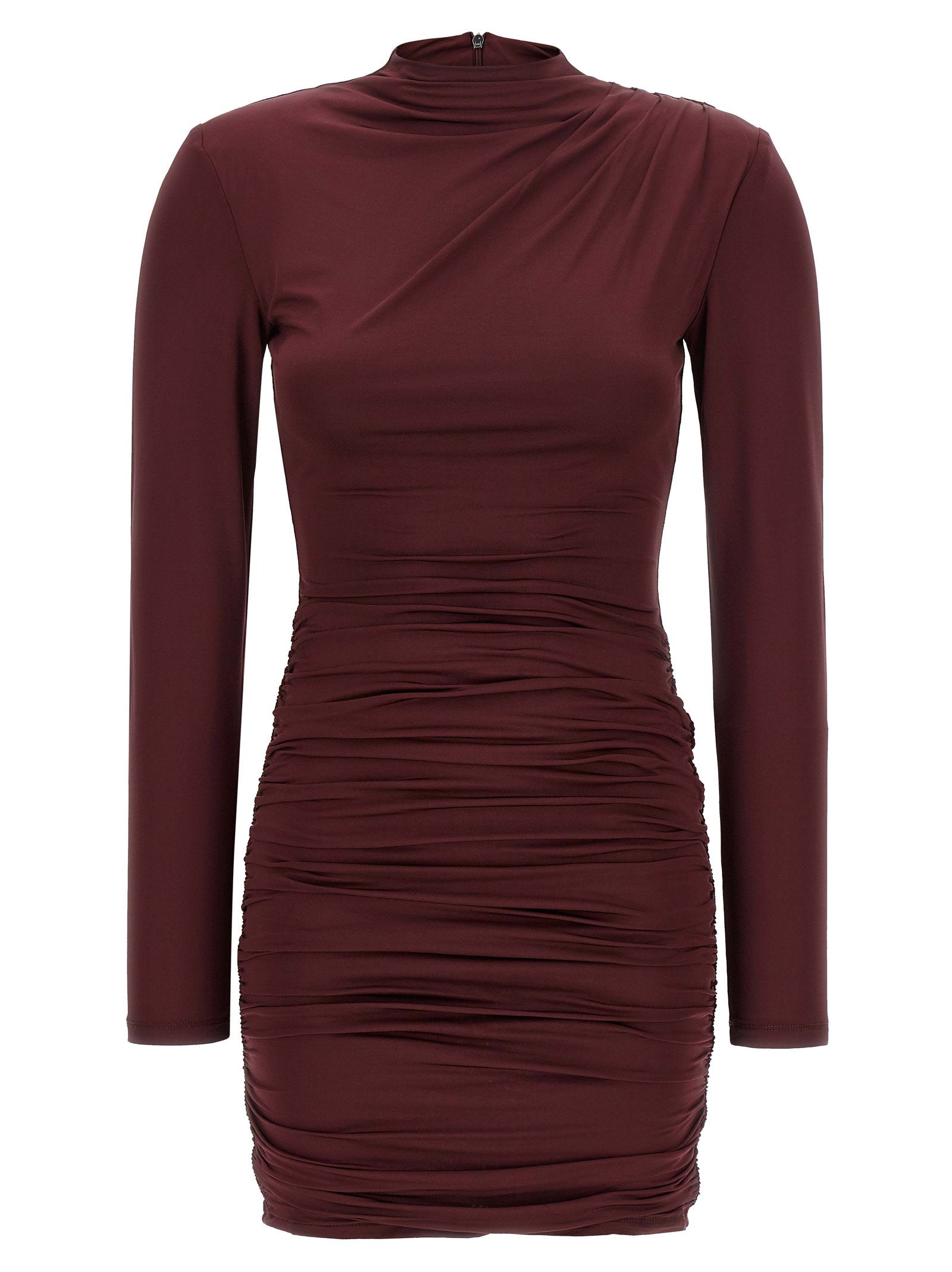 Draped Minidress Dress — Burgundy