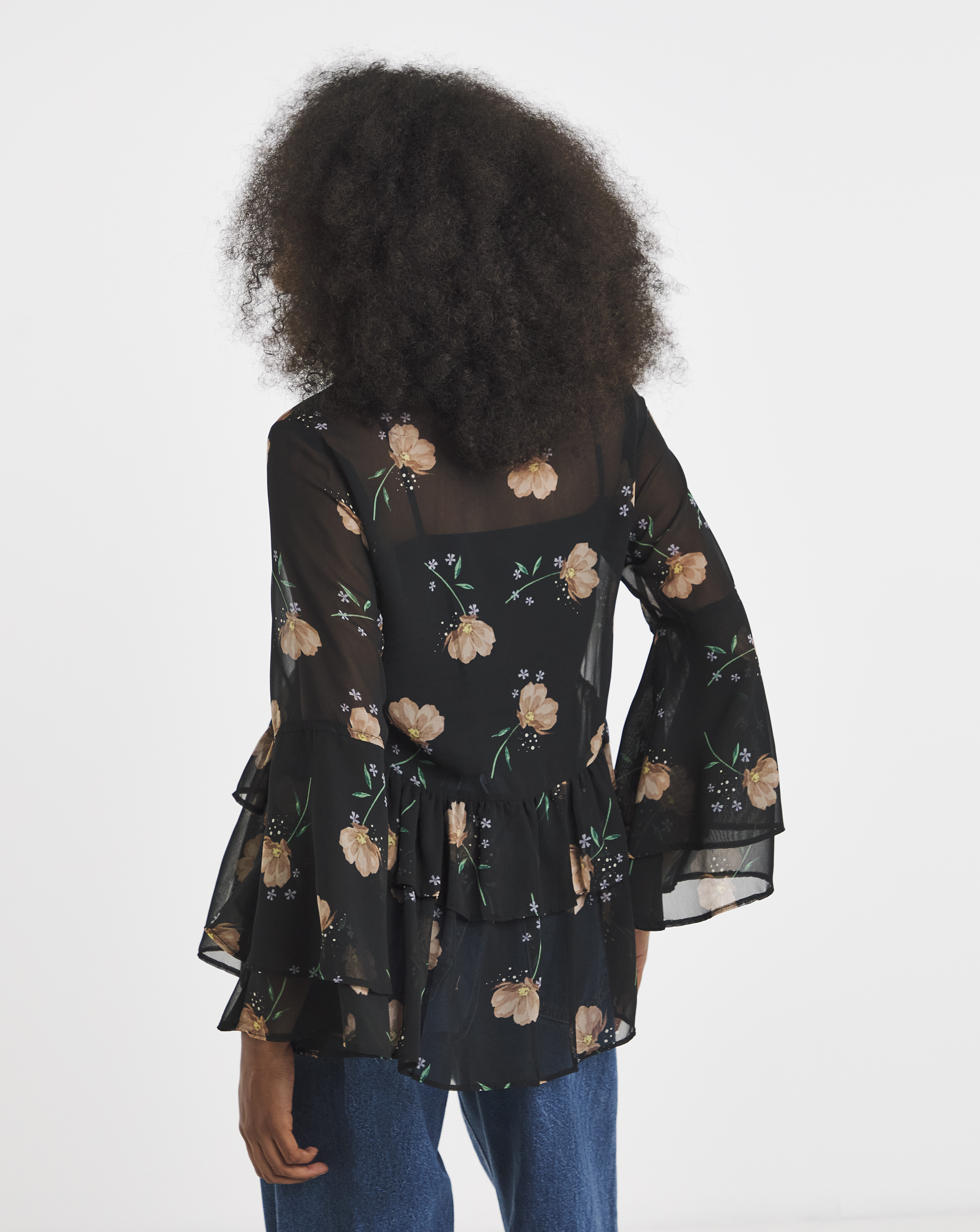 Black Floral Georgette Historical Blouse