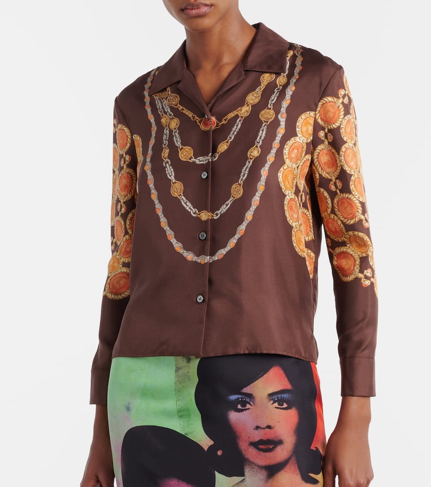 Printed cropped silk twill shirt