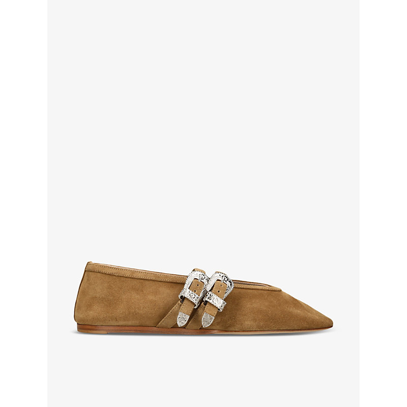 Womens Claudia Double-Strap Suede Flats