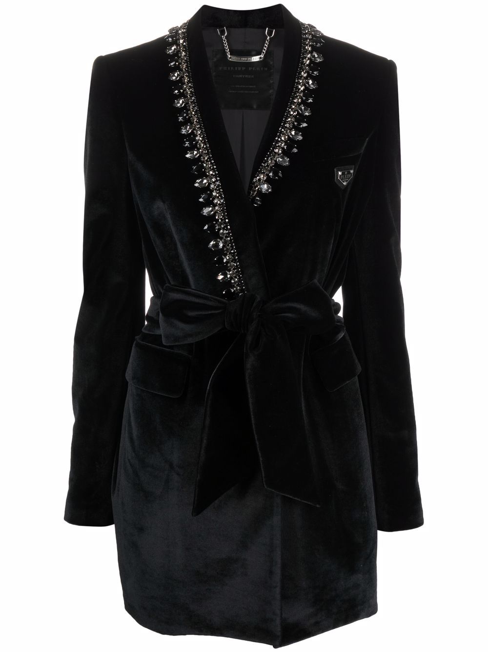 Logo-plaque velvet blazer dress - Black