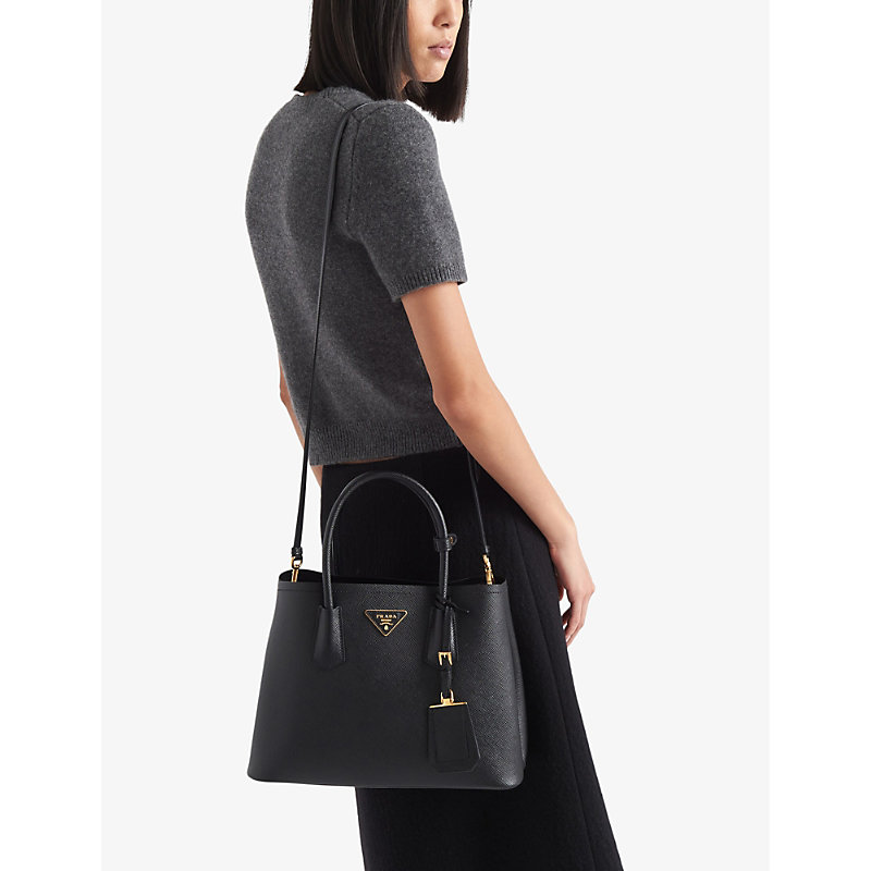 Black Double Small Leather Top-handle bag 