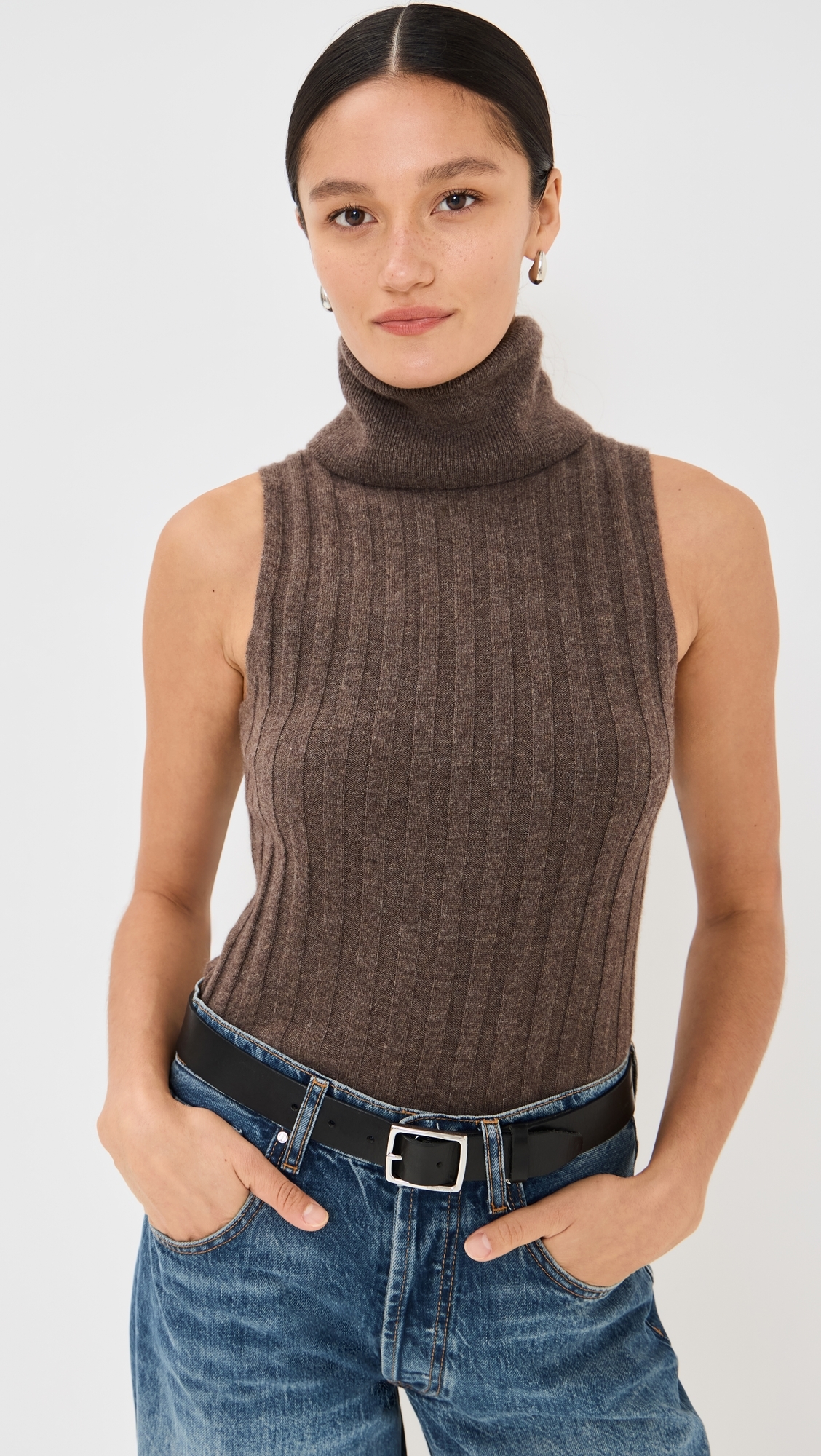 Rowyn Cashmere Turtleneck Tank Walnut