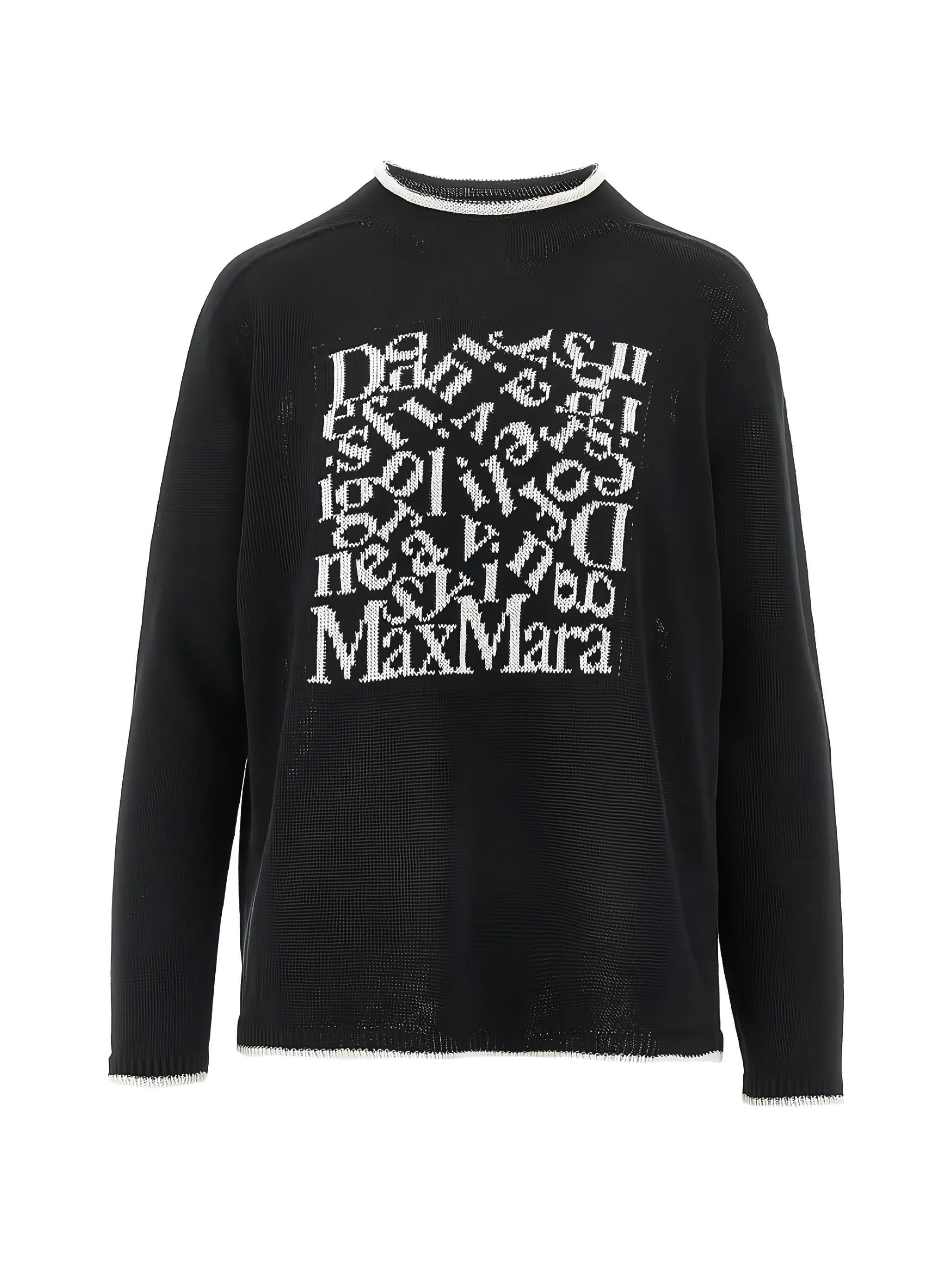 S Max Mara 100% Linen Sweater with Embroidered Front & Contrasting Trim