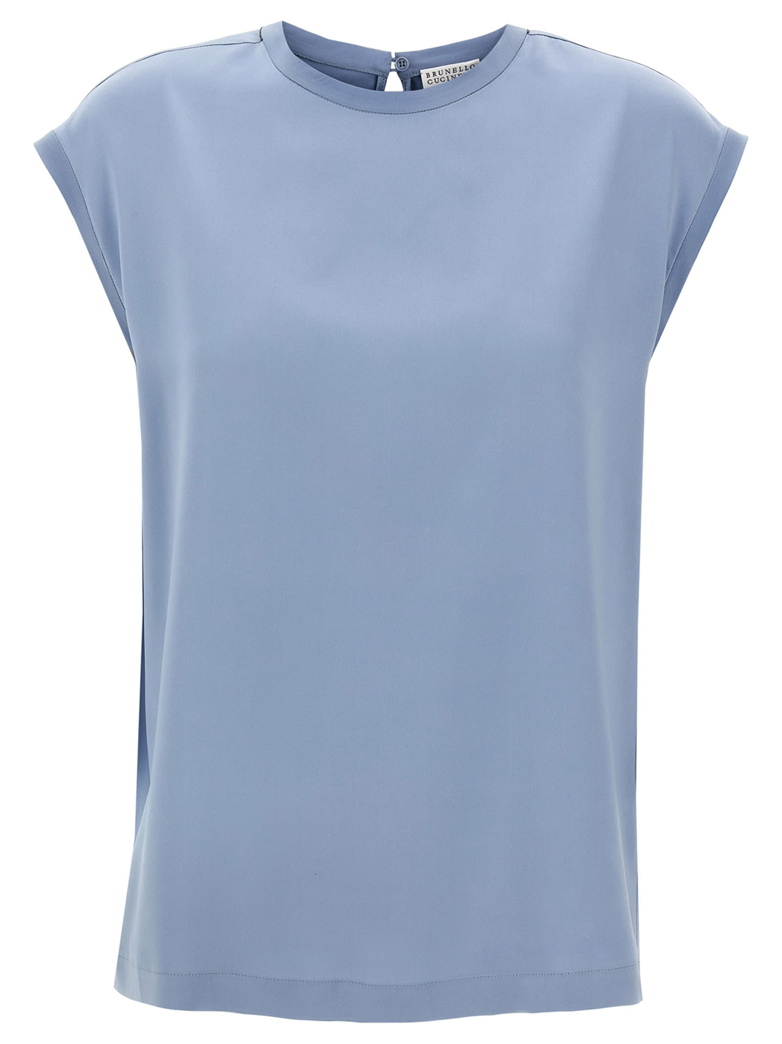Brunello Cucinelli - Satin T-Shirt Light Blue