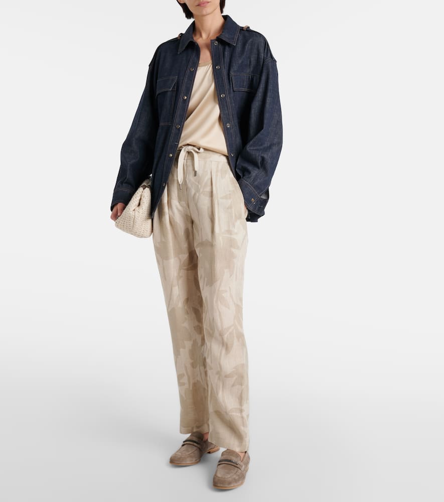 Printed linen tapered pants