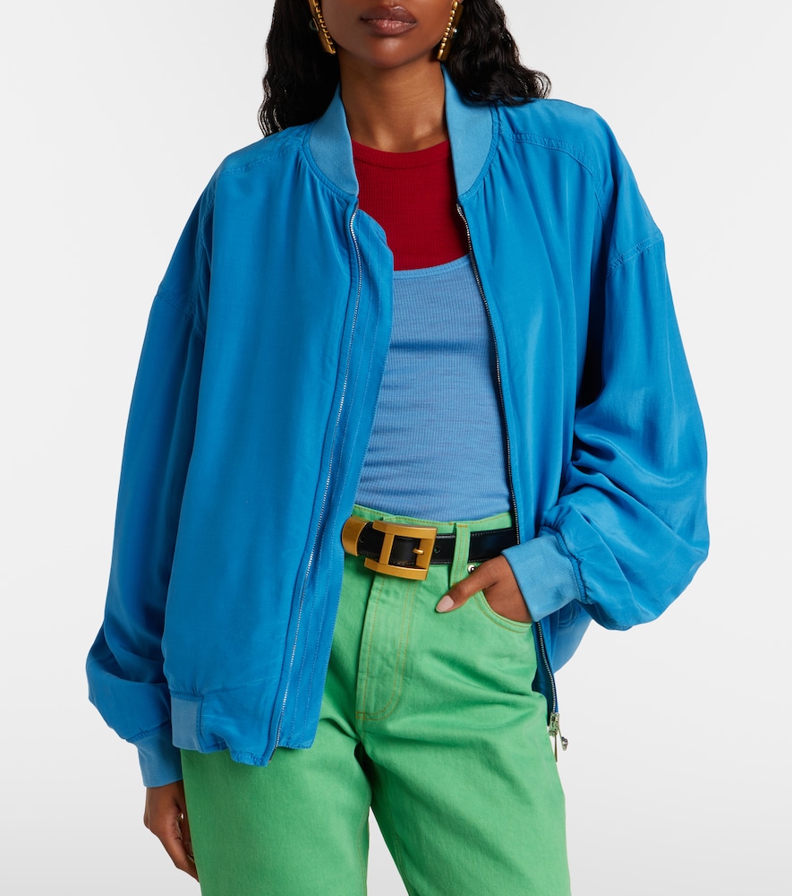 Oversized silk poplin blouson jacket