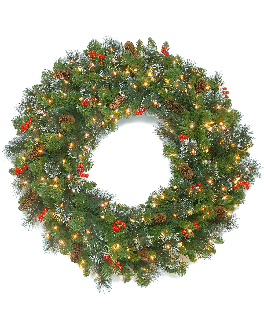 30In Crestwood Spruce Wreath With Cones, Red Berries, Glitter And 70 Led Lights