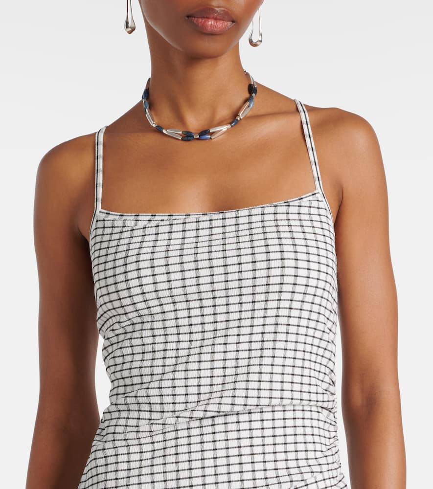 Checked ruched midi dress