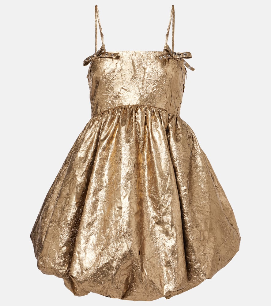 Bow-detail metallic balloon minidress