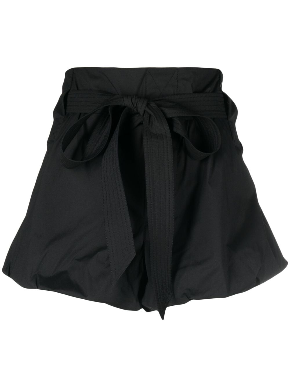 Puffball-hem belted mini shorts - Black