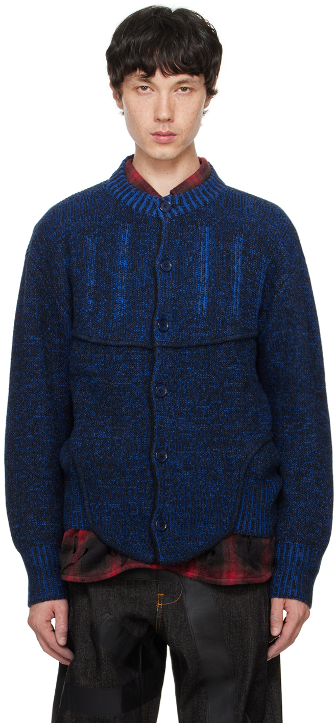 Juntae Kim Black & Blue Two-Tone Corset Cardigan