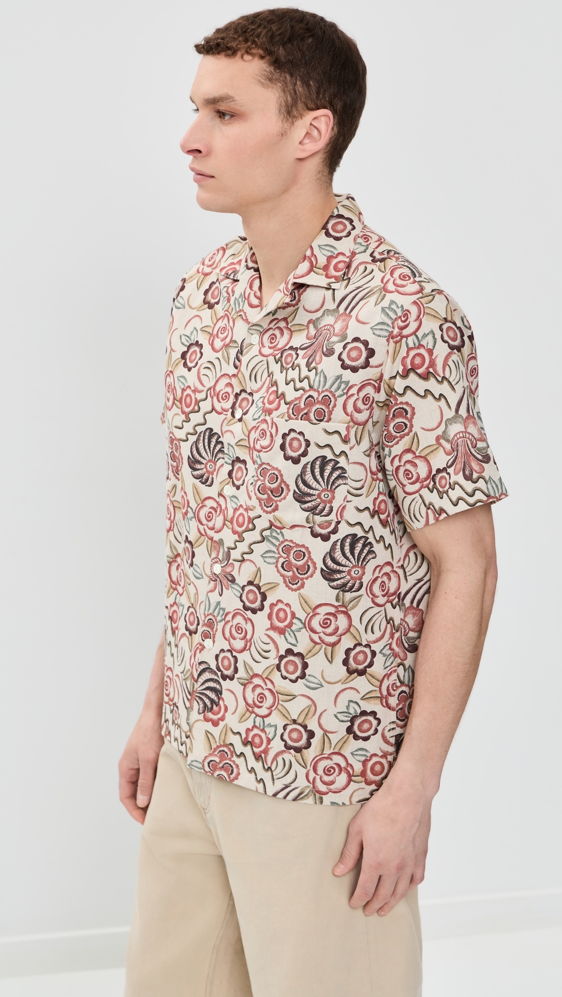 Flowers Painting Camp Shirt Red/Brown/Raw/Green/Yellow