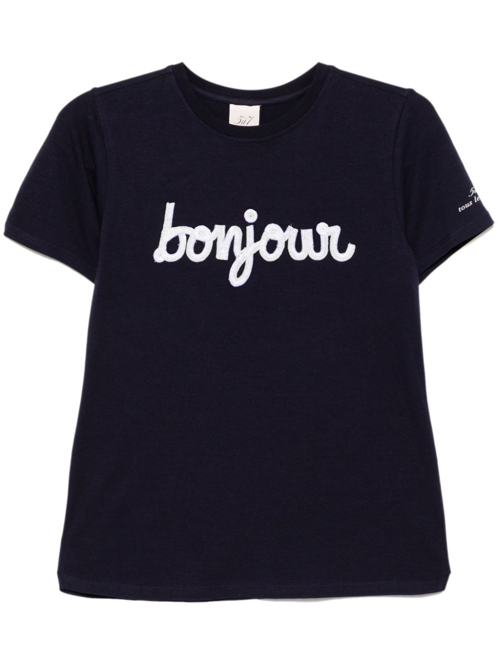 Sequined bonjour T-shirt - Blue
