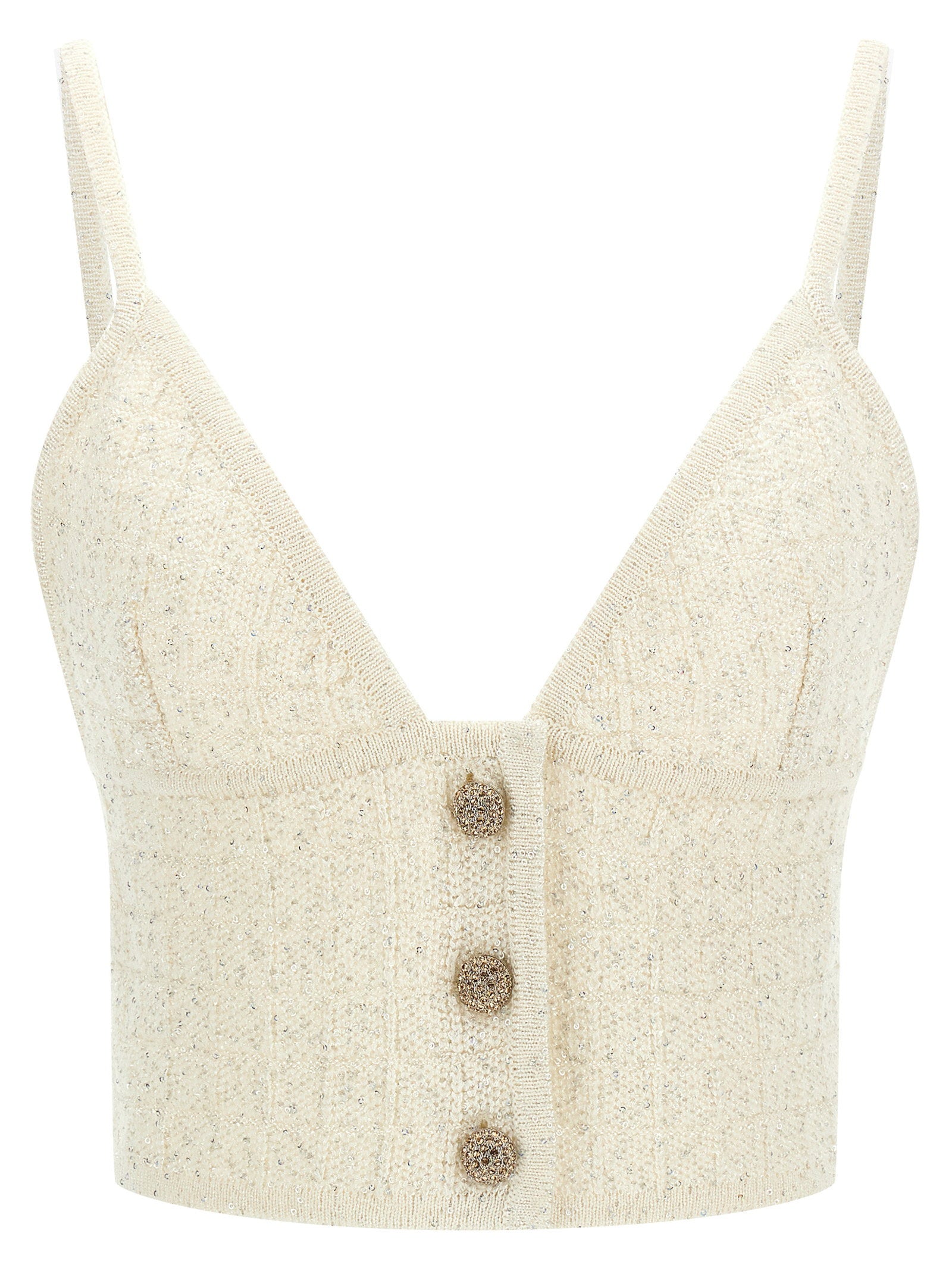 Micro-Sequin Knit Tank Top — Cream