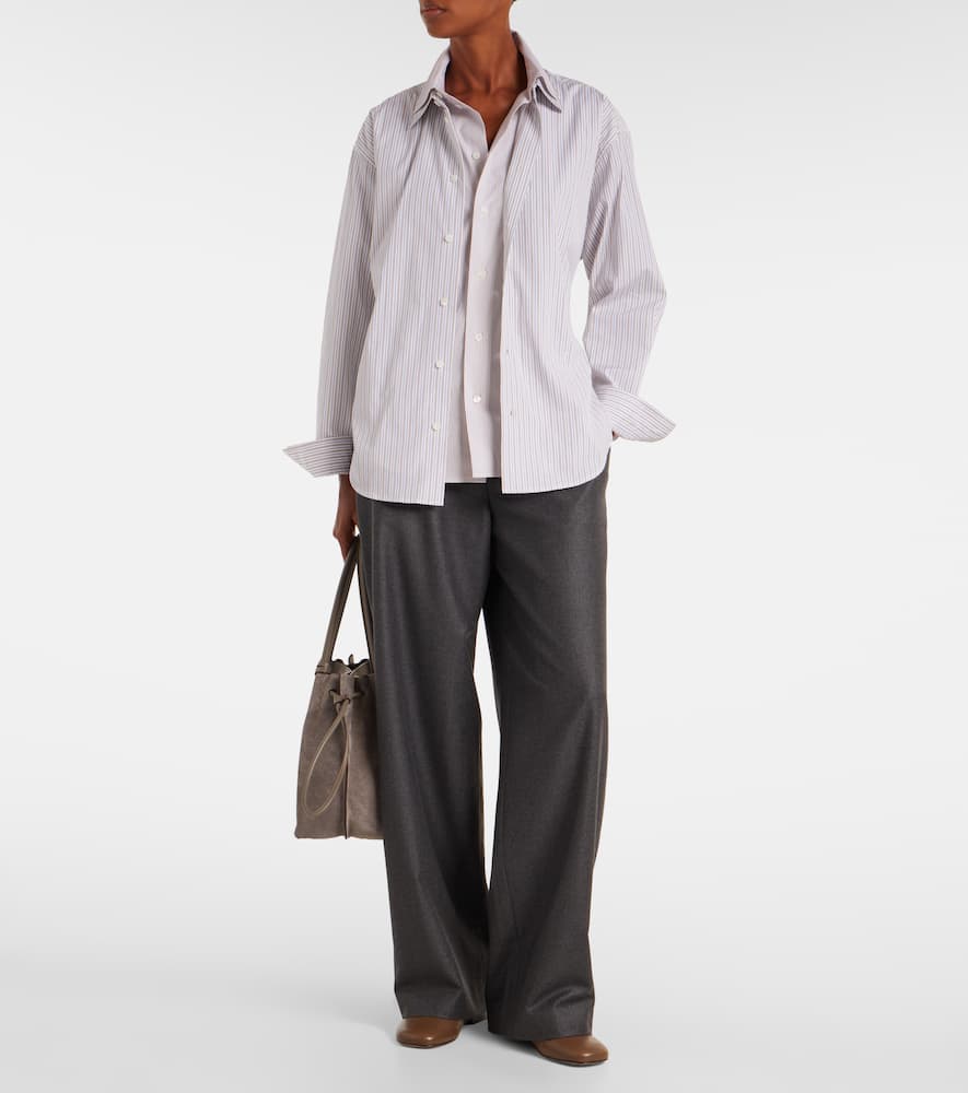 Belted striped cotton poplin shirt