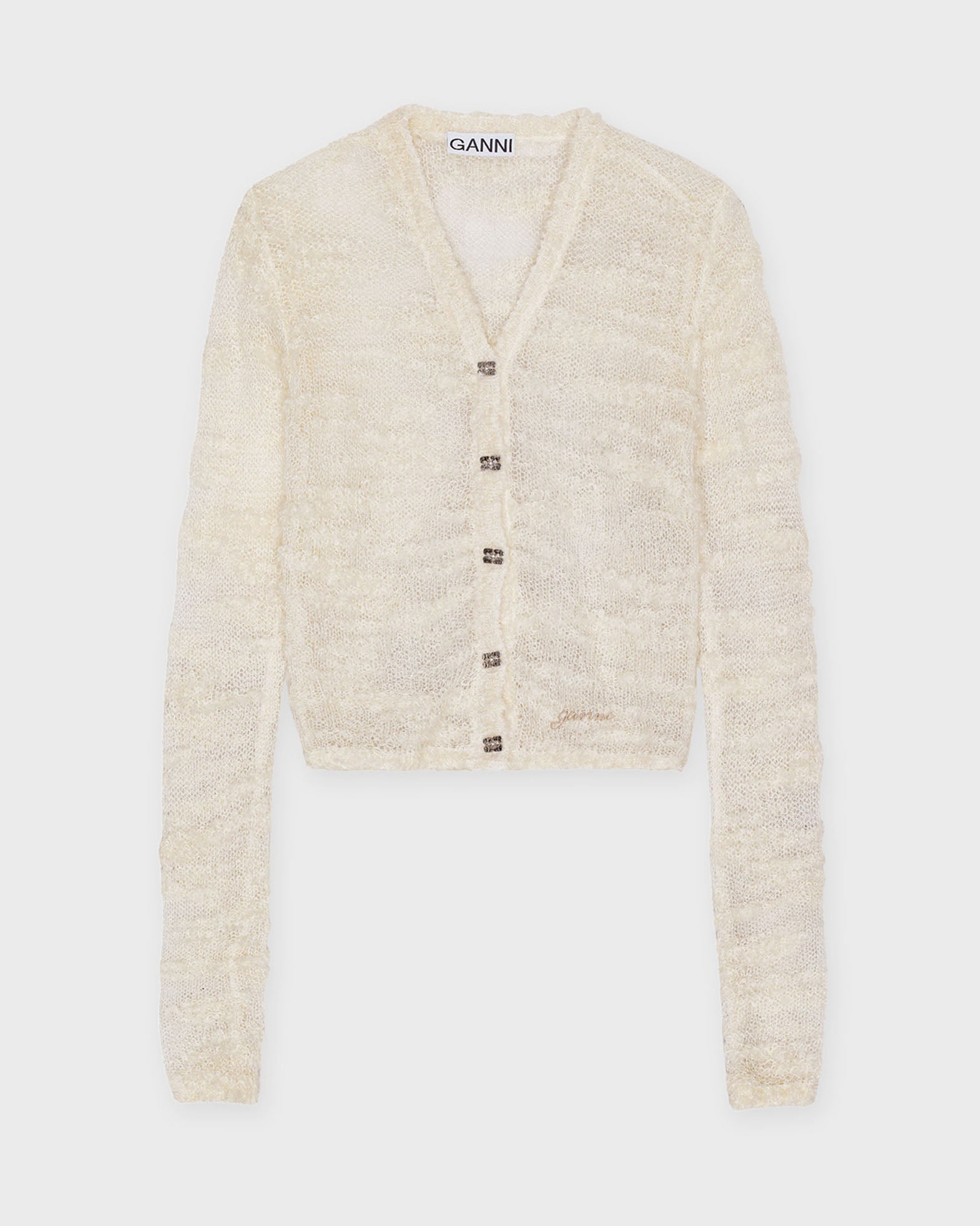 Ganni Cardigan Alpaca Mohair Boucle Egret