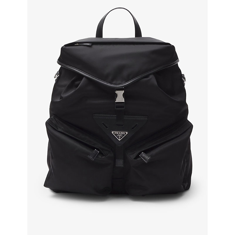 Mens Black Re-Nylon Recycled-nylon and Leather Backpack 