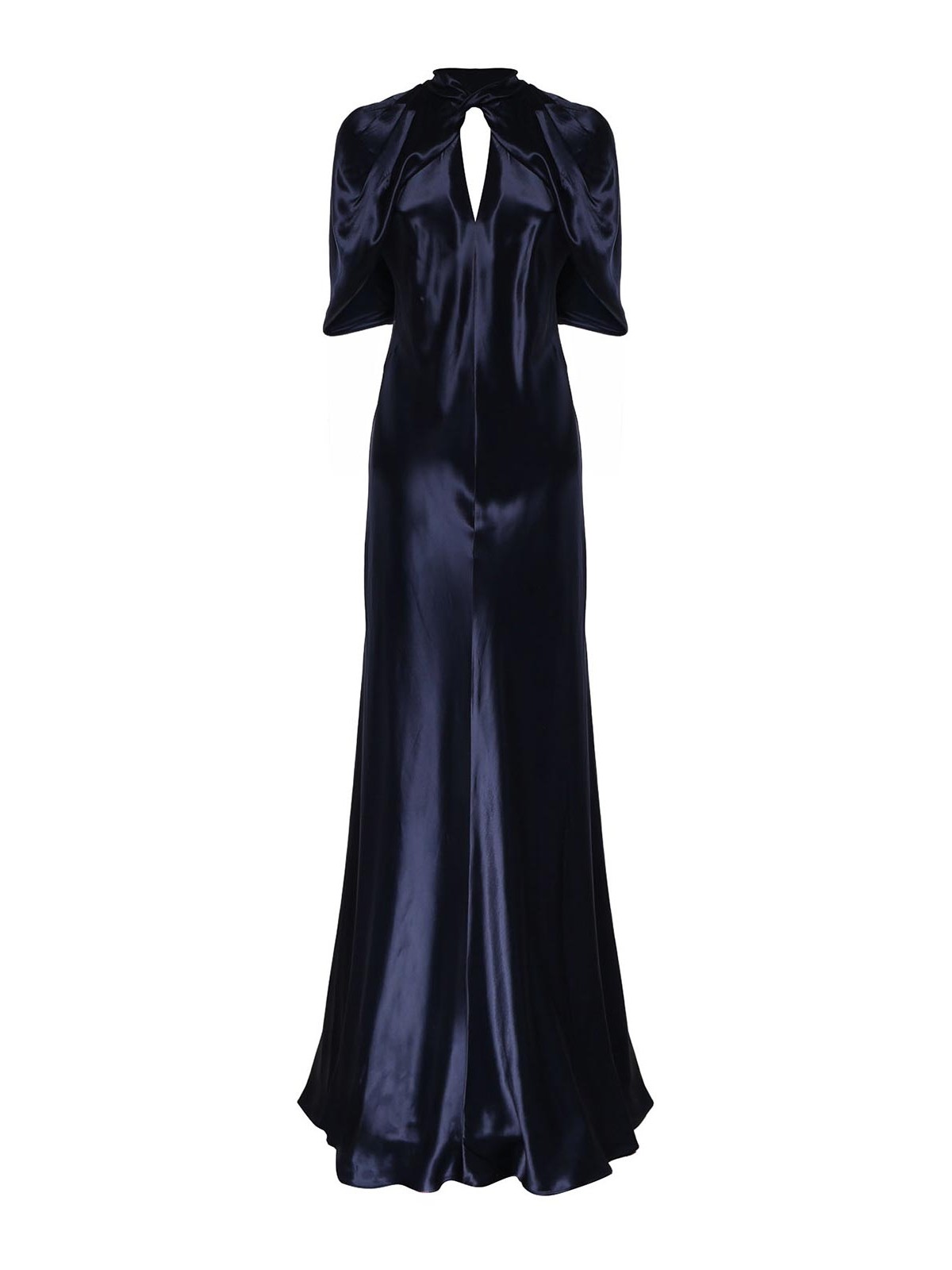 Blue Solid Halter Neck Maxi Dress