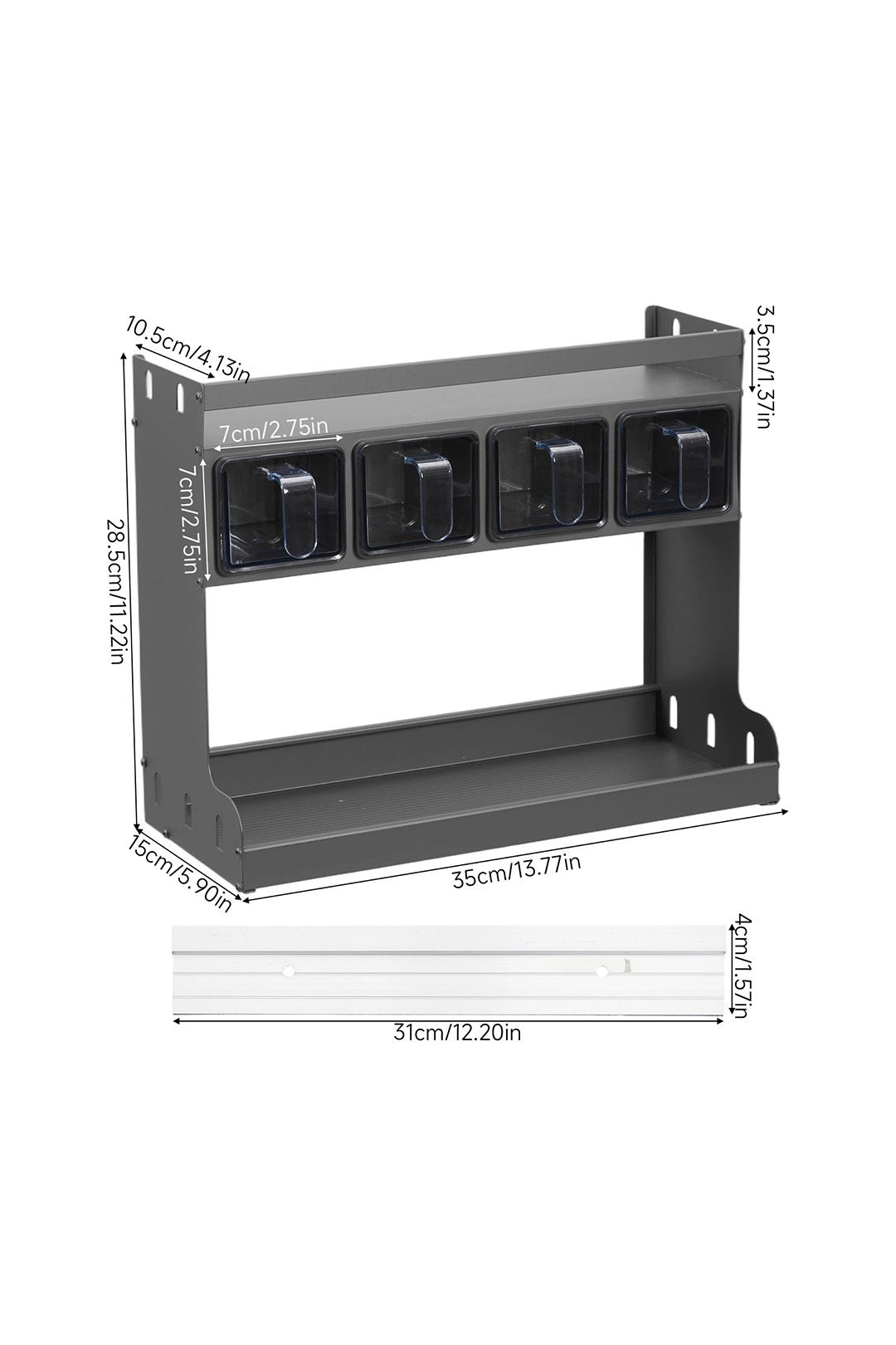 Living And Home 3-Tier Kitchen Spice Rack With 4 Seasoning Boxes In Grey