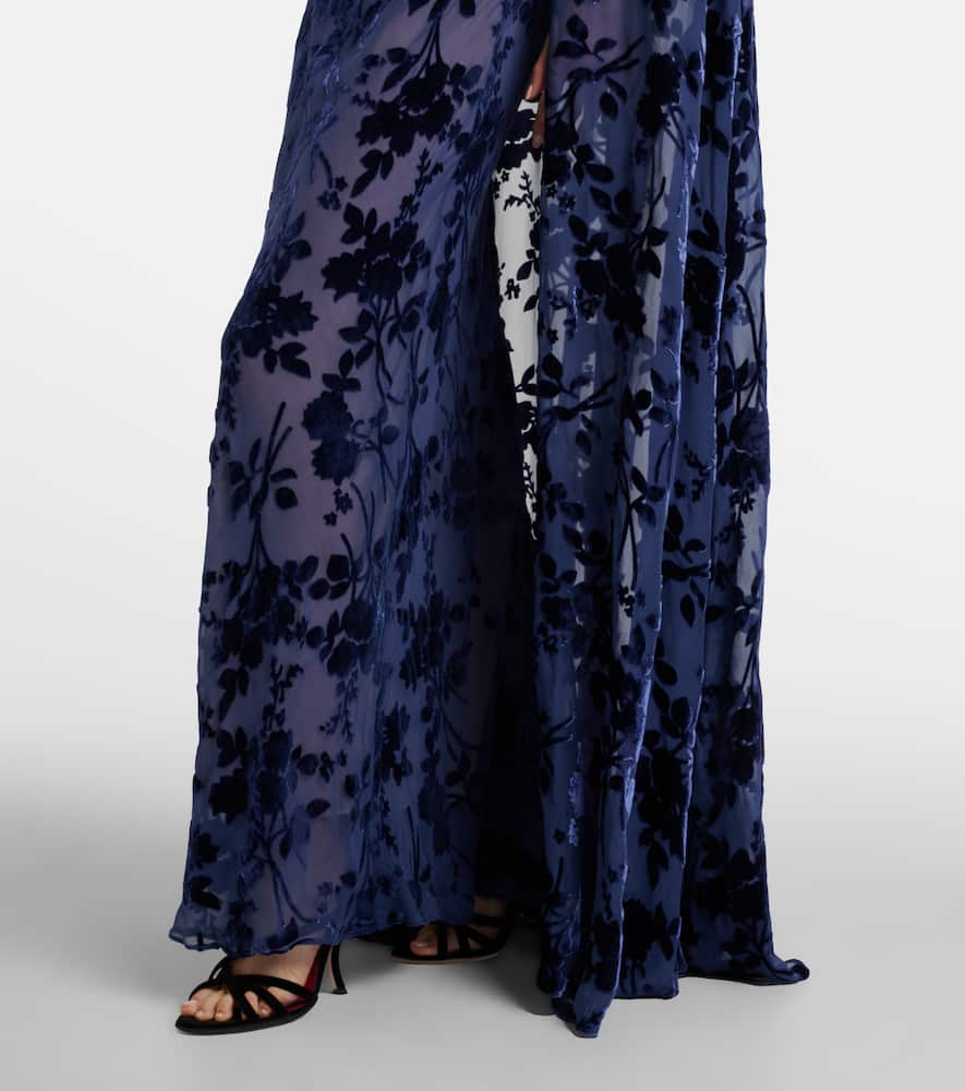 Caped off-shoulder jacquard maxi dress