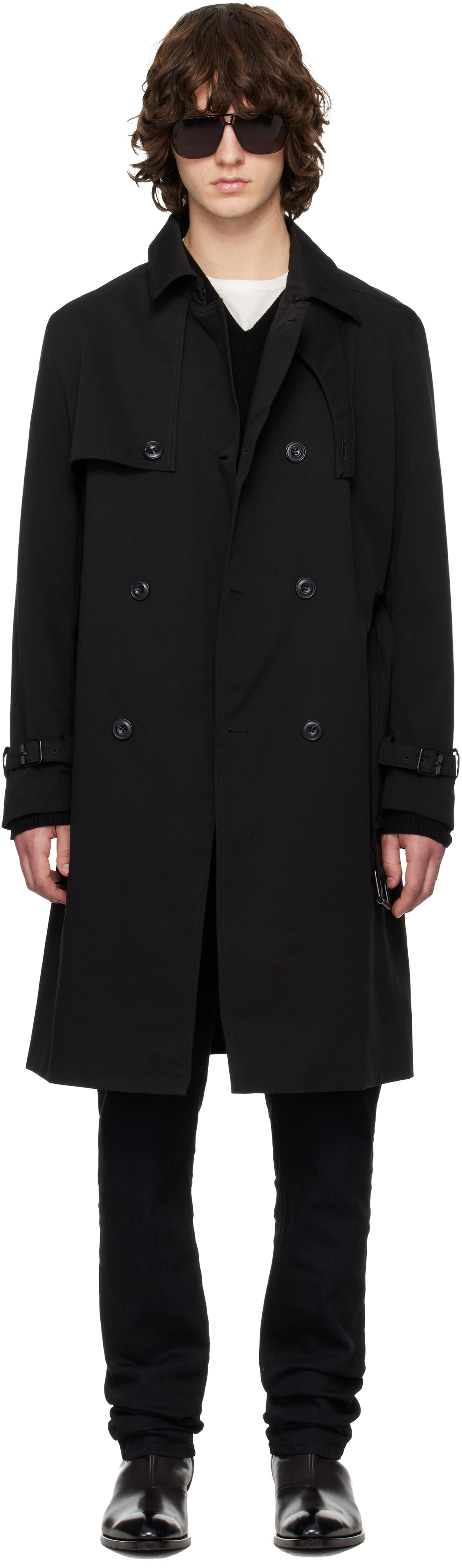 Black Water-Repellent Trench Coat