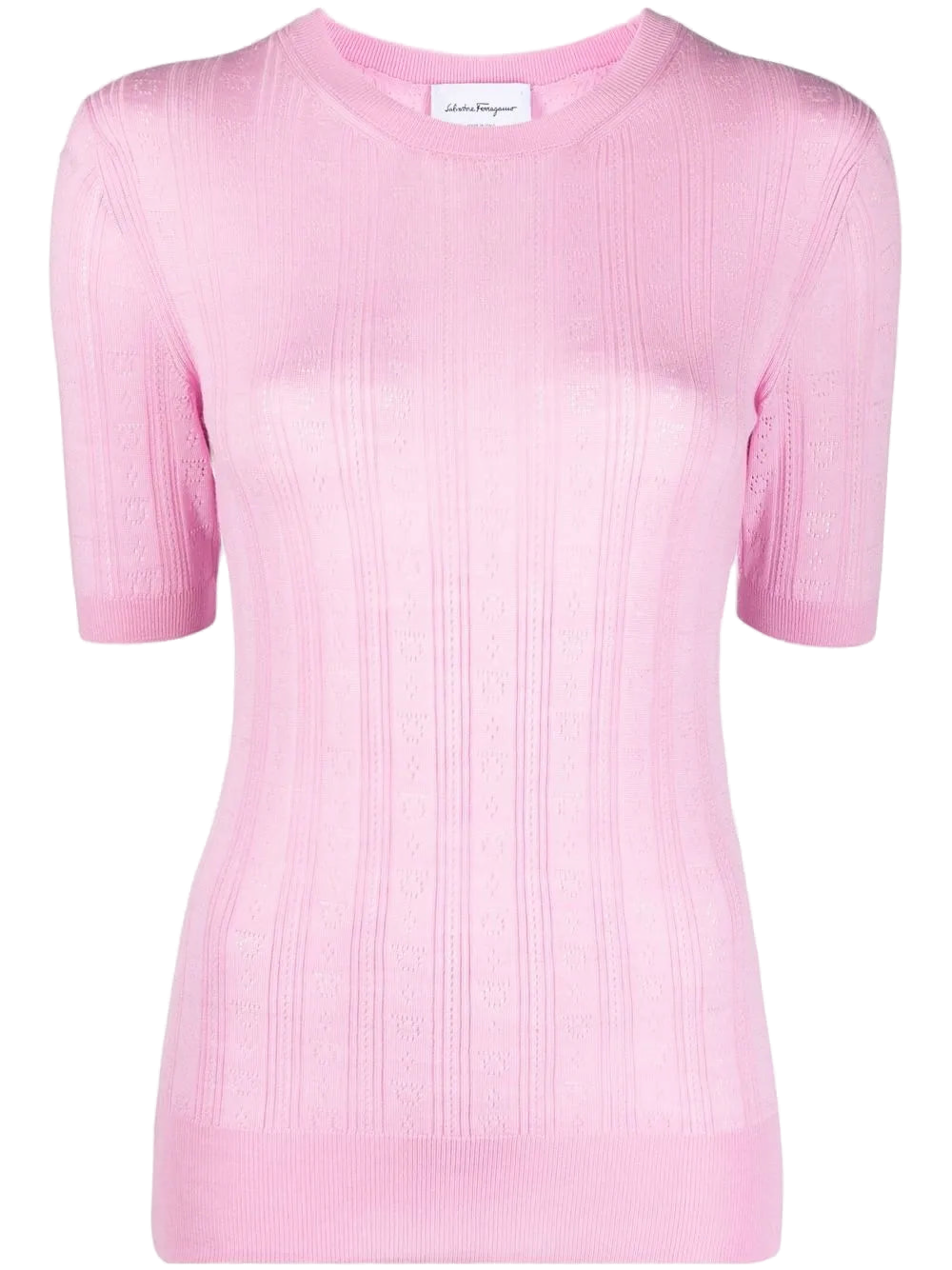Gancini-Pattern Ribbed Knit Sweater — Pink