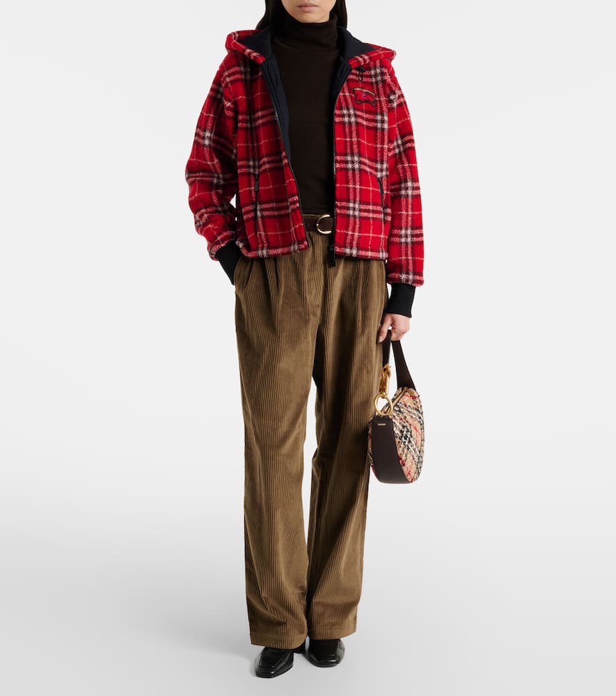Check hooded wool-blend jacket