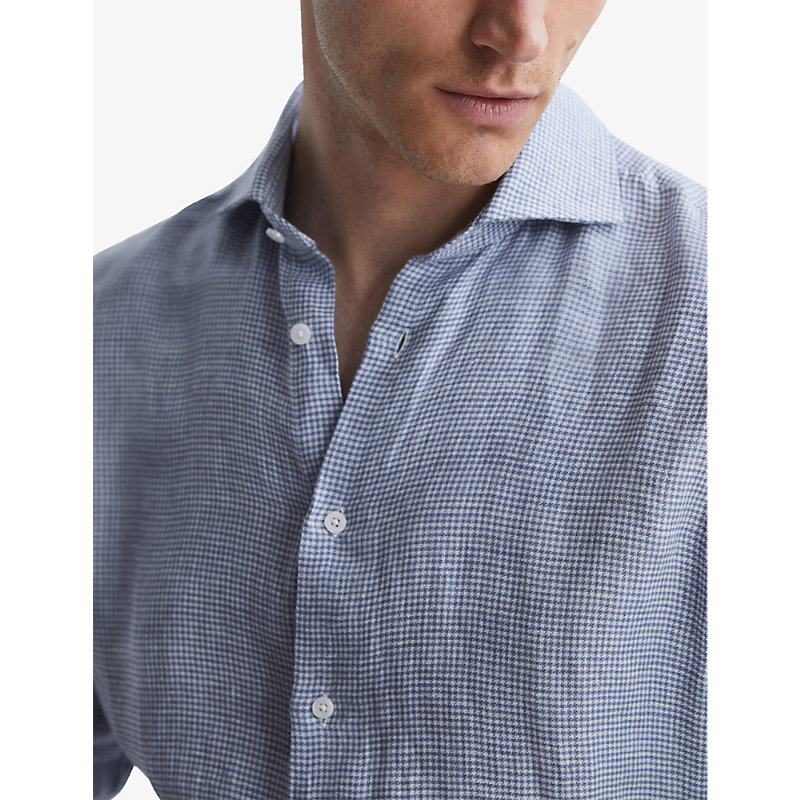 Mens Blue/white Ruban Regular-fit Long-sleeve Linen Shirt XL