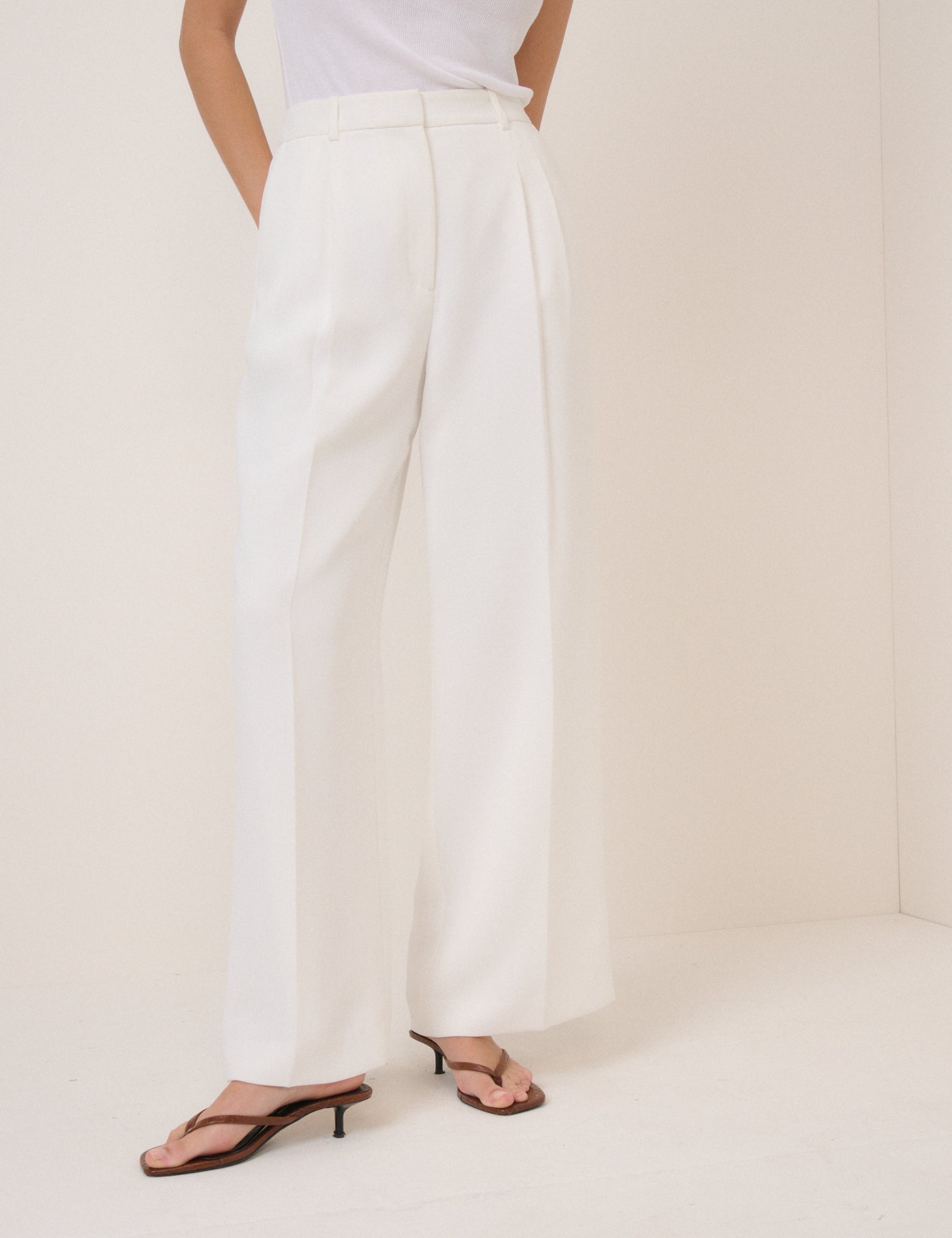 White Wide Leg Jax Crepe Trouser