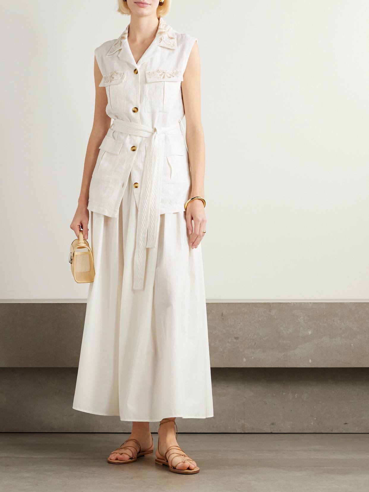 Daria Embroidered Linen-blend Vest - White