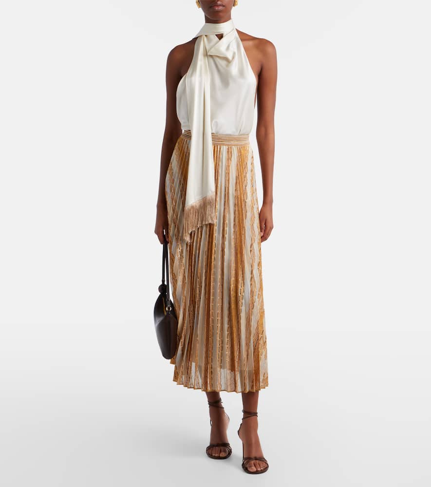 Plissé printed midi skirt
