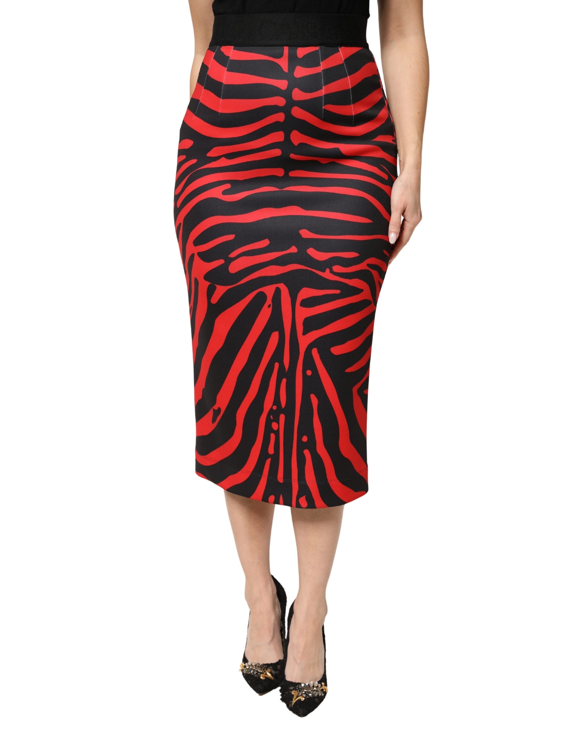 Zebra-Print Pencil Skirt — Red