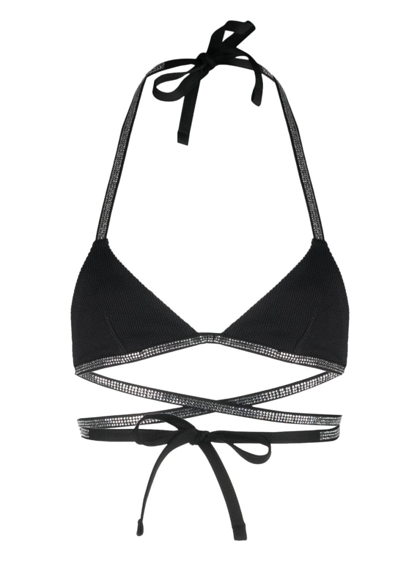 Rhinestone-embellished bikini top - Black