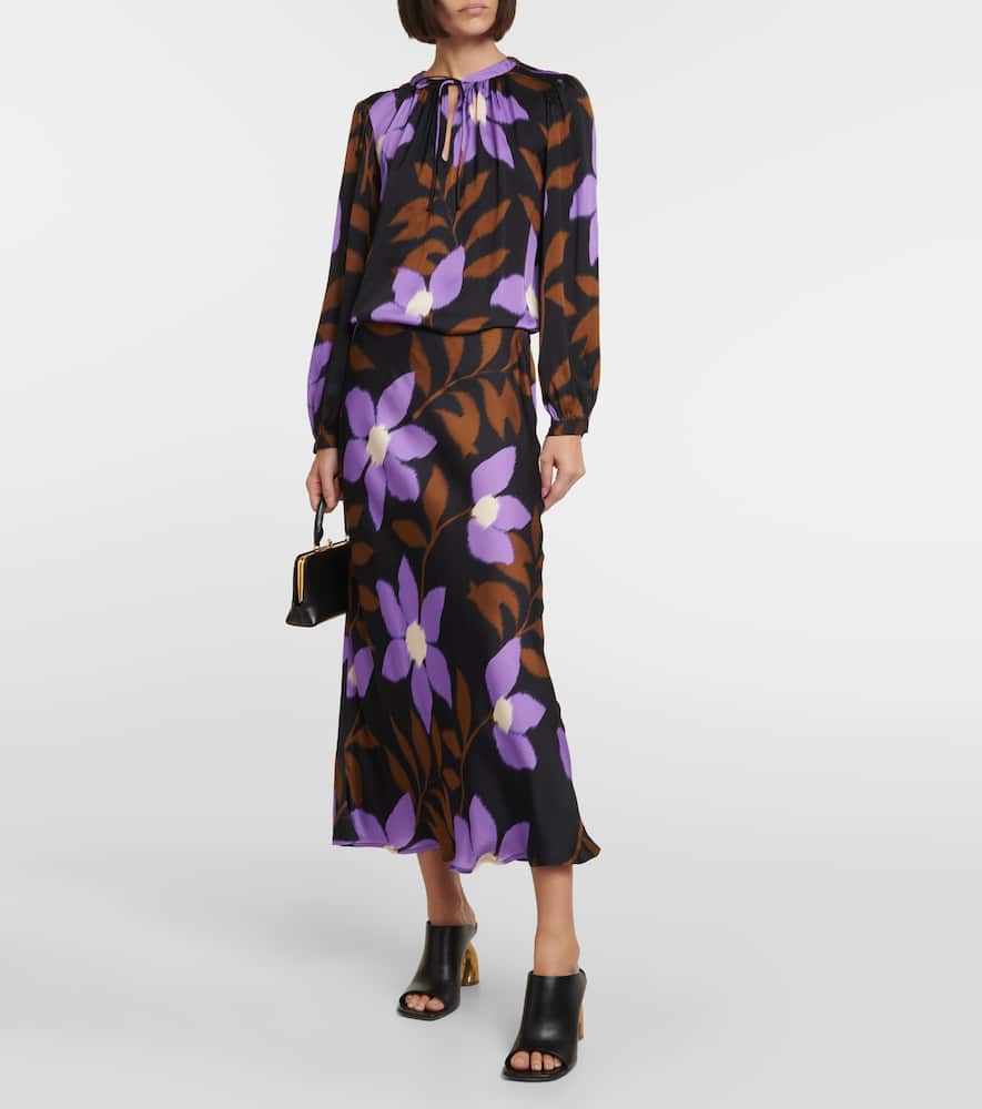 Kaiya printed satin midi skirt
