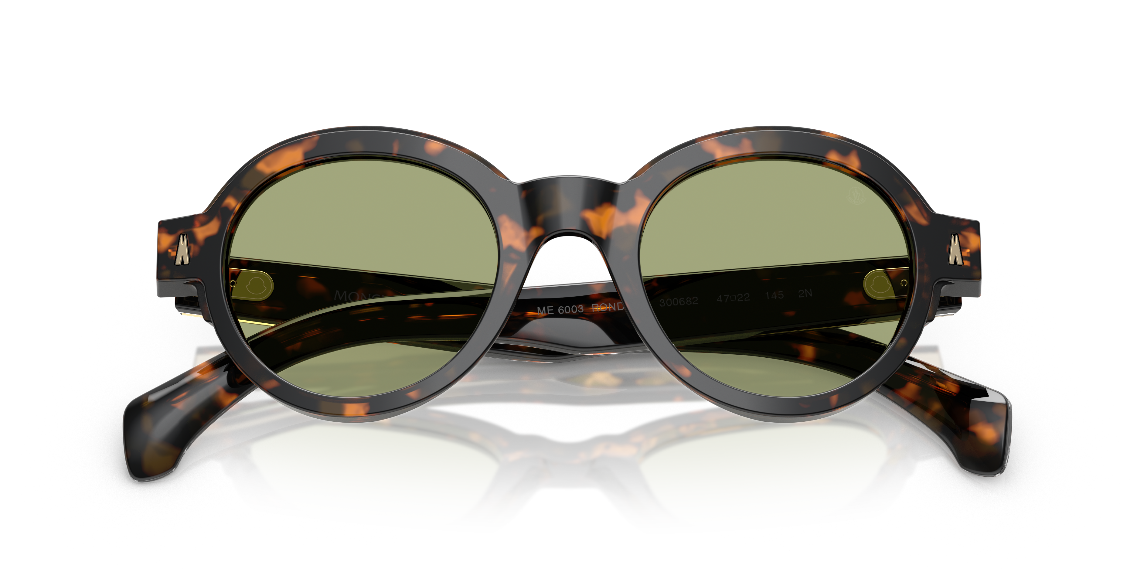 Moncler Unisex Moncler ME6003 RONDOSA 300682 Gafas de sol Acetato Tortuga Verde Redonda Norma