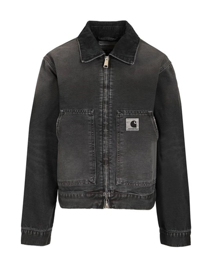 Black Solid Shirt Collar Jacket