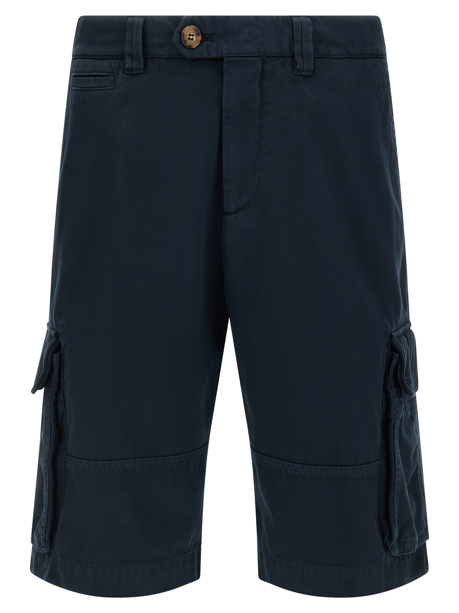 Cotton Gabardine Cargo Bermuda Shorts — Navy