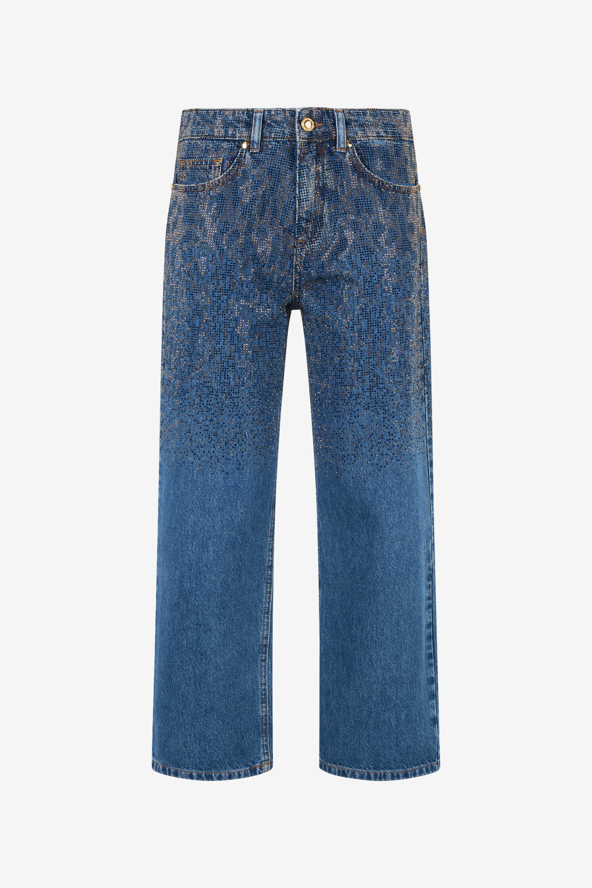 Denim Culotte Jeans With Rhinestones