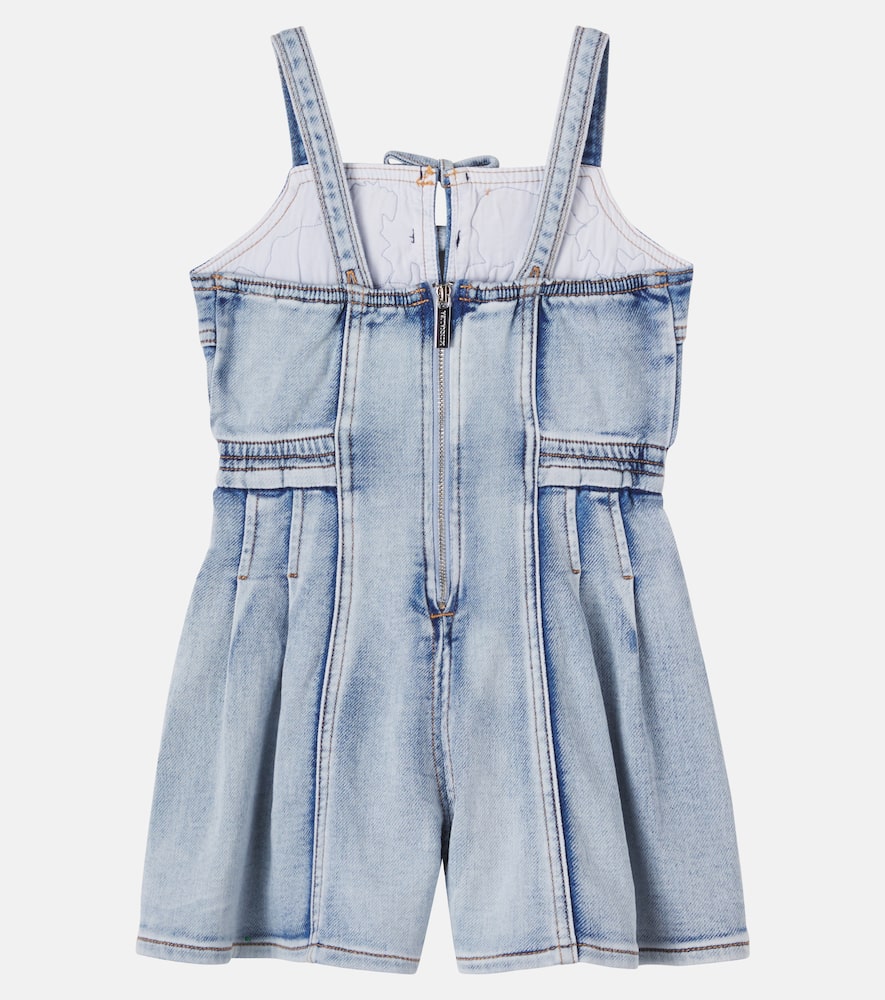 Embroidered denim romper