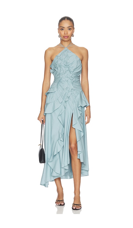 AMUR Ottavia Ruffle Dress in Slate. - 00 also , 2, 4, 6, 8