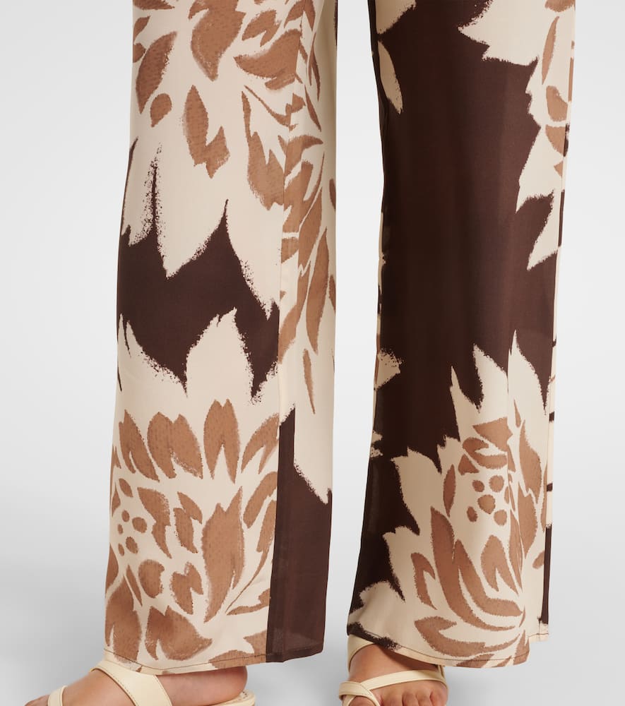 Floral silk satin wide-leg pants