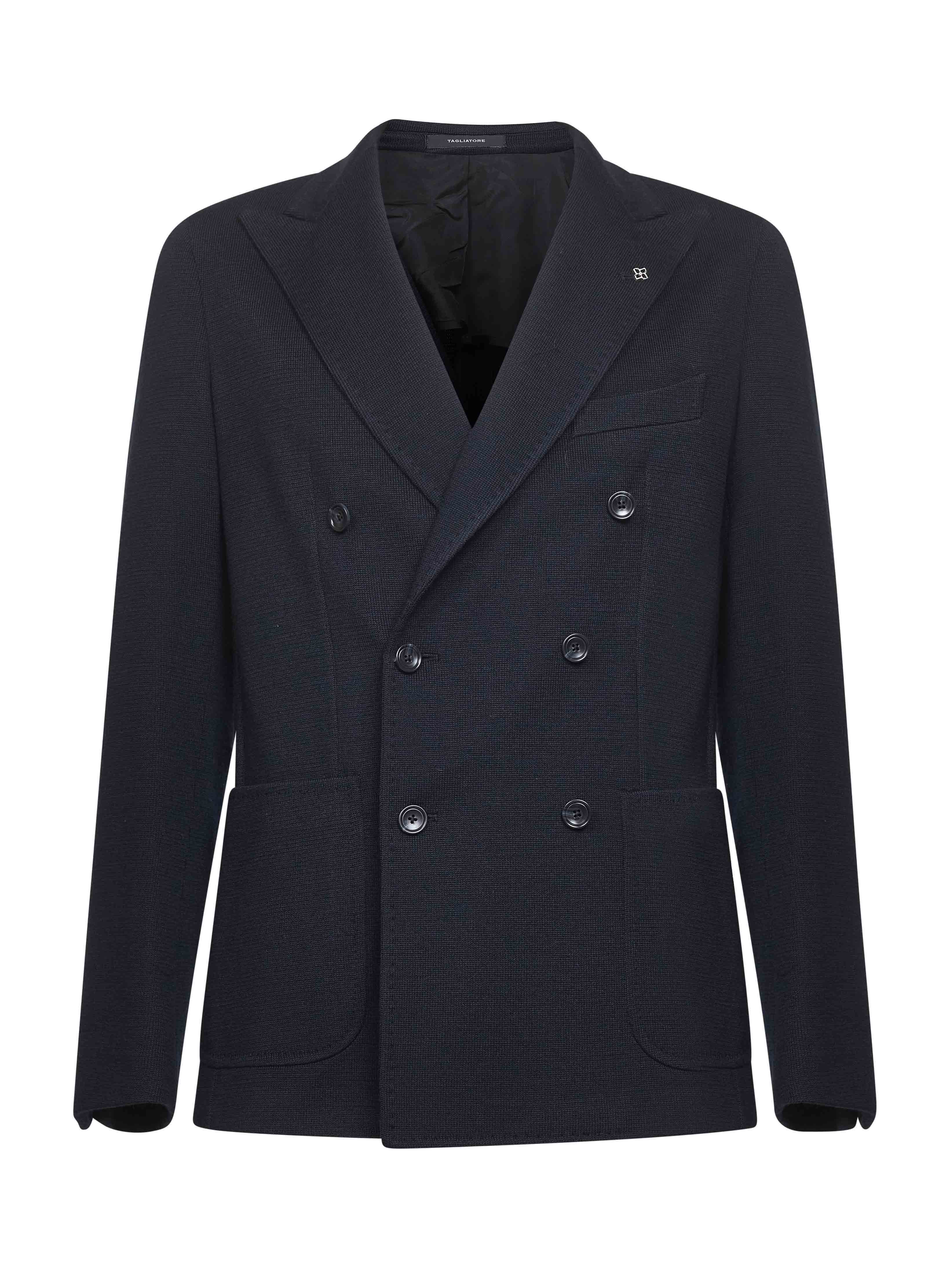 Jersey Double-Breasted Blazer — Navy