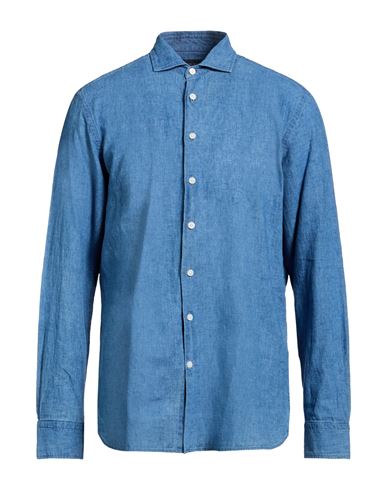 Man Shirt Blue Size XL Linen, Cotton