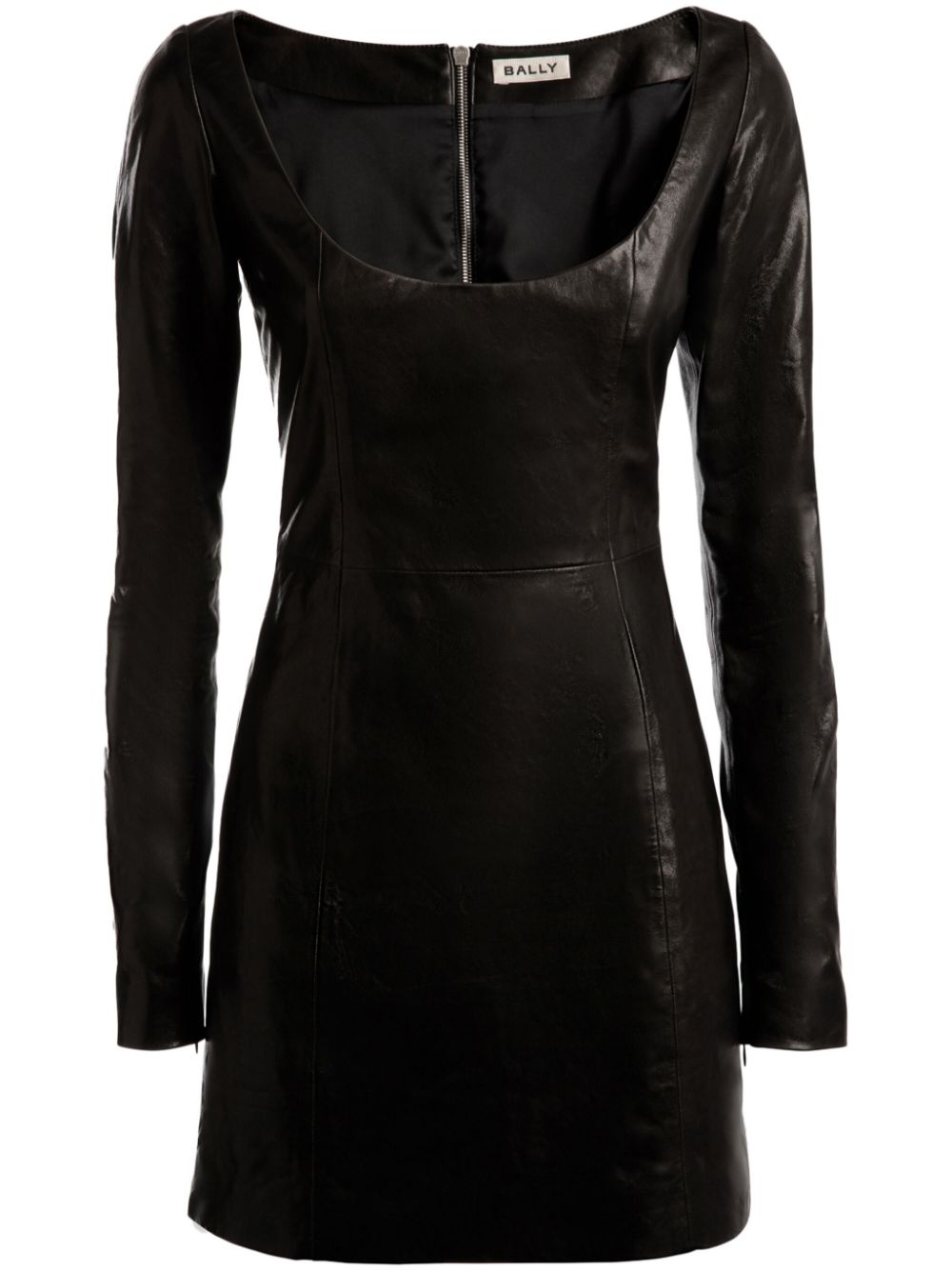Long-sleeve leather mini dress - Black