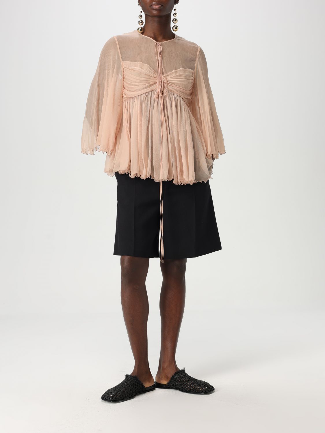 Pleated silk top - Neutrals