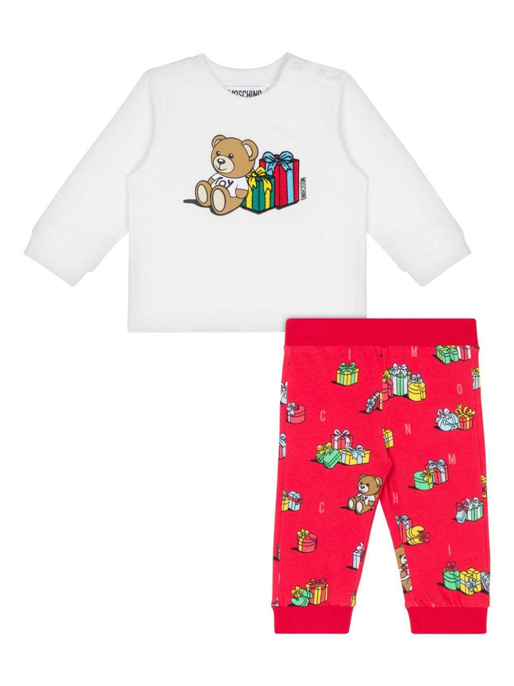 Teddy Bear-print cotton tracksuit set - Red