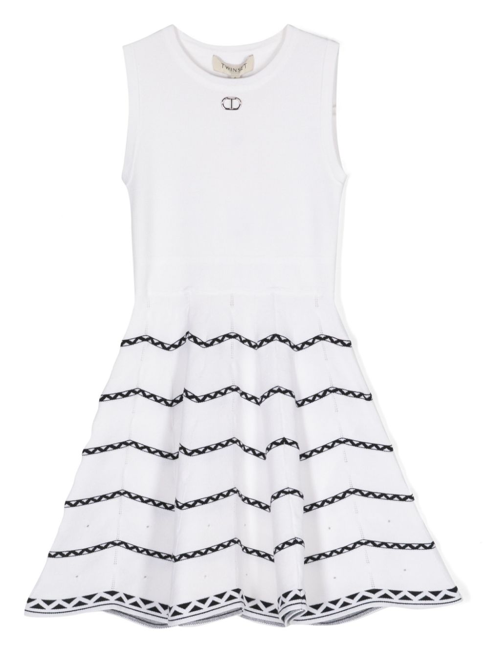 Geometric-pattern knitted dress - White