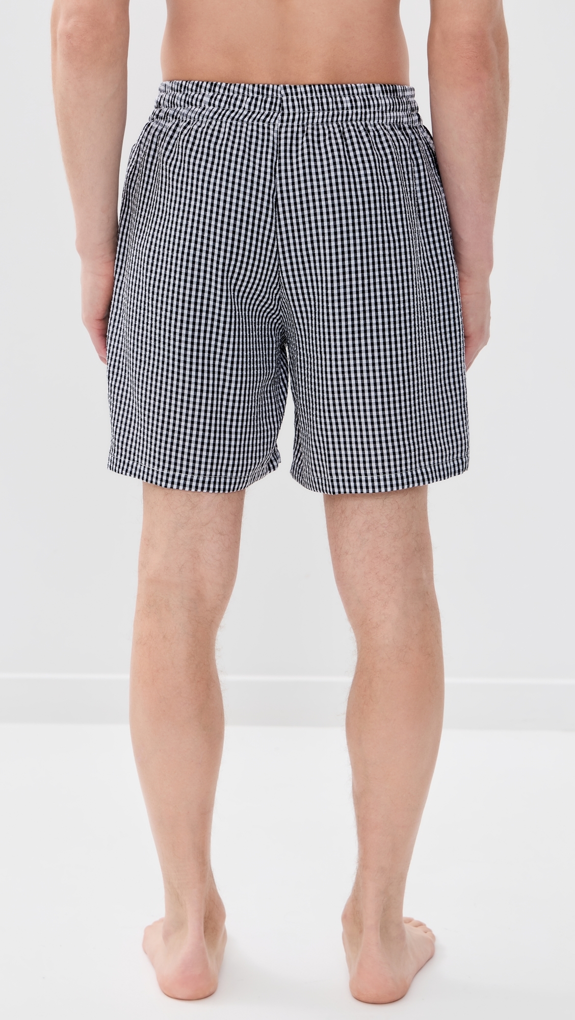Checked Seersucker Swim Trunks Black