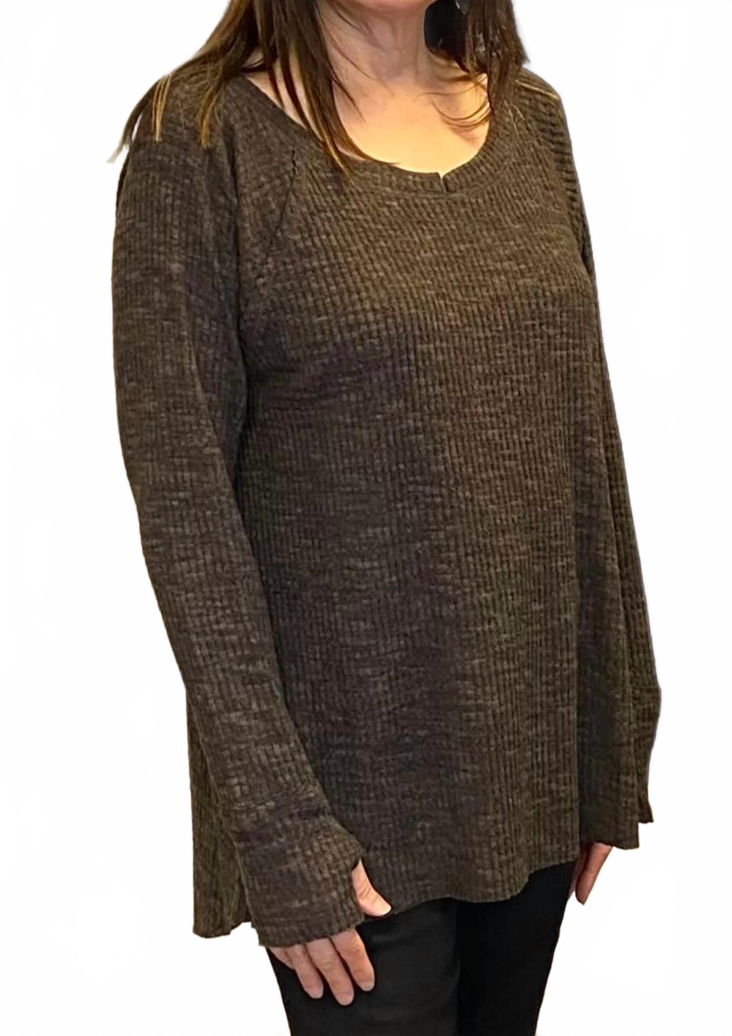 High Low Long Sleeve Top In Brown